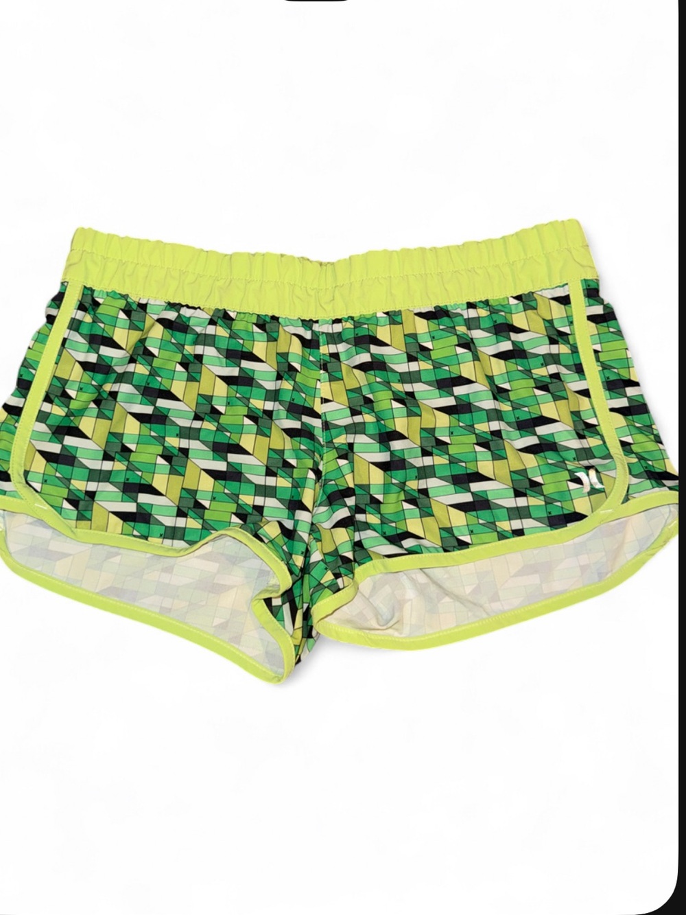 Hurley Lime and Green Geometric Athletic Shorts Large